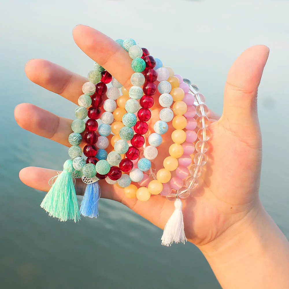 

Green Blue Rose Red Frost Cracked Weathered Gem Strand Bracelet Carnelian Onyx Agat Stone Beaded Bracelet Dropshipping