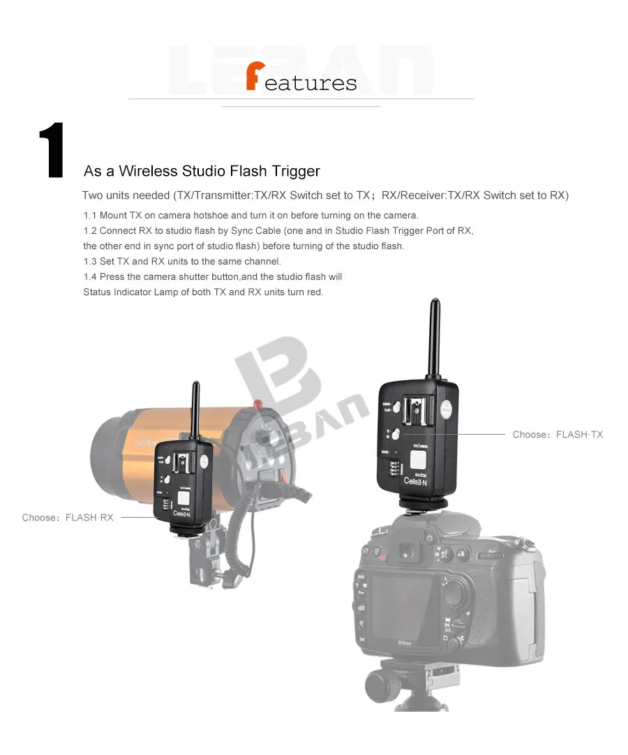 2 шт. Godox беспроводной Cells-II Flash Trigger 1/8000 скорость дистанционного беспроводной стробоскоп студийная вспышка Speedlite триггер для Nikon