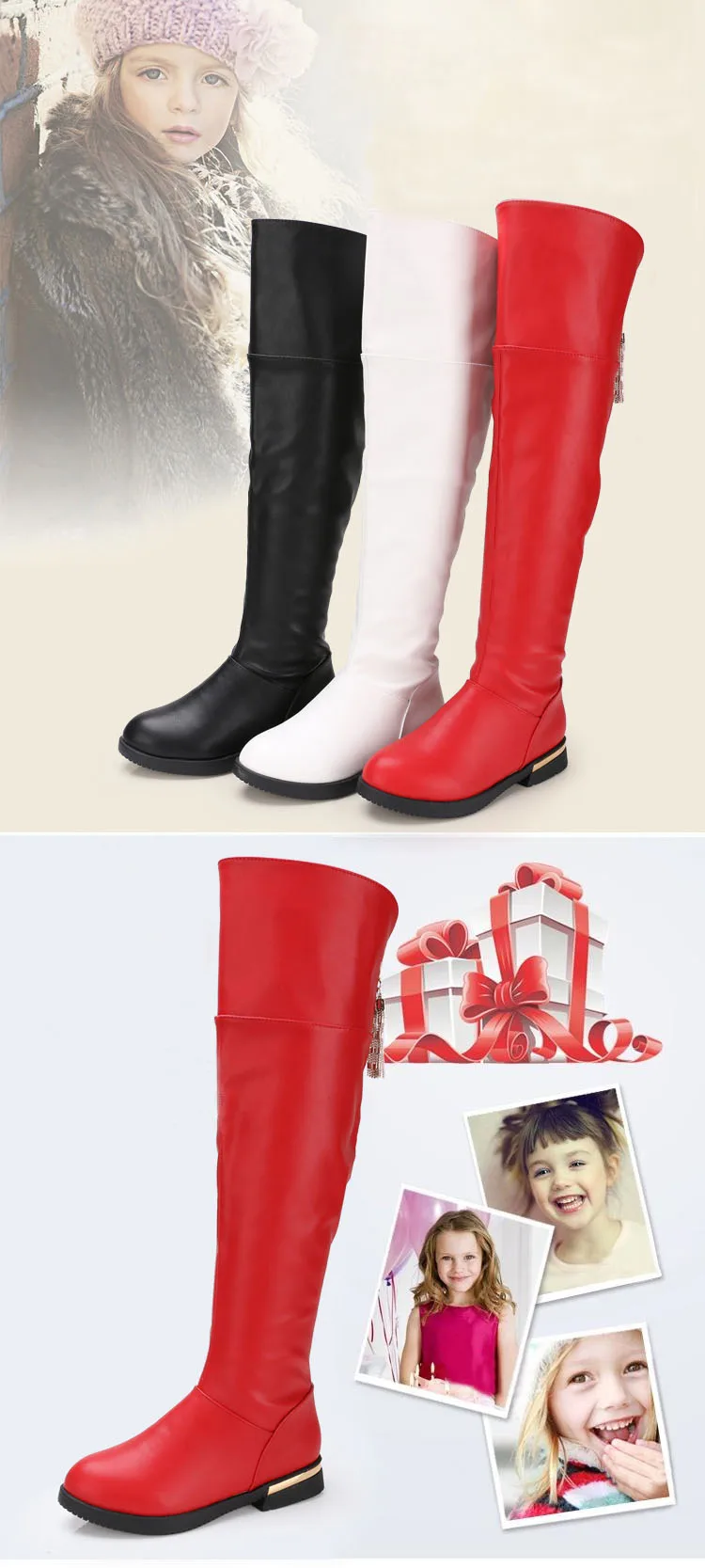 WENDYWU/осень-зима; высокие сапоги до бедра для маленьких девочек; черные сапоги; брендовые белые сапоги для малышей; детская обувь из искусственной кожи