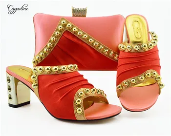 

Amazing peach high heel pumps and bag fashion shoes with handbag set MM1090, heel height 7.5cm