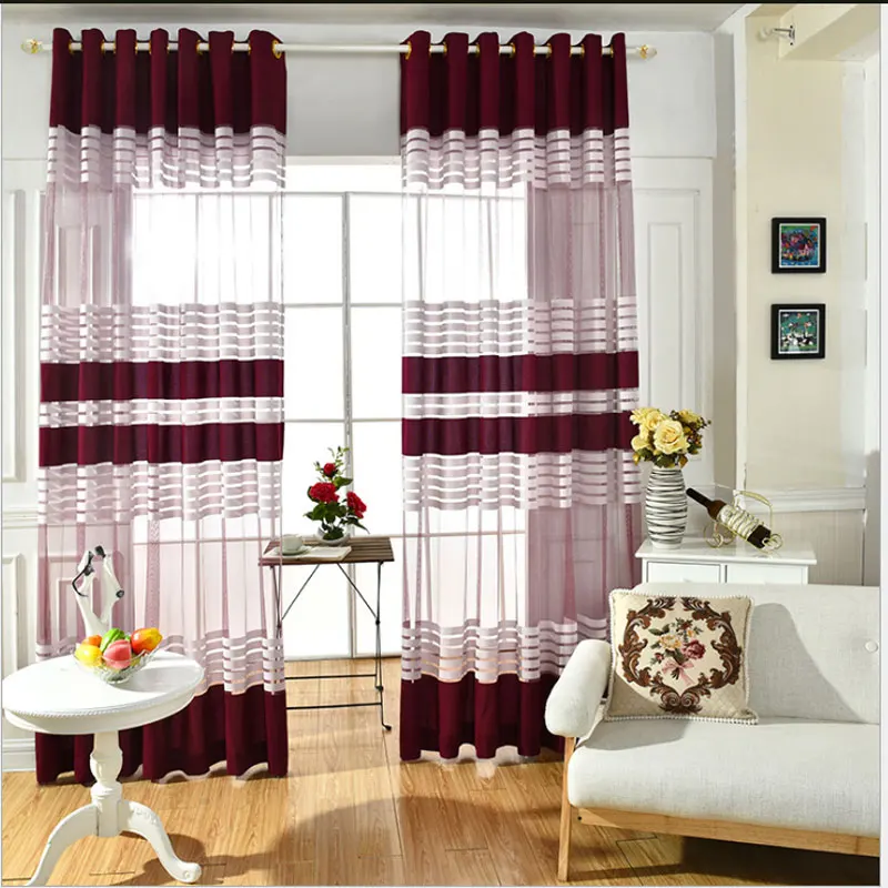 Современная короткая сетчатая ткань для штор классическая полоса Заказные готовые шторы тюль оконные шторы для гостиной