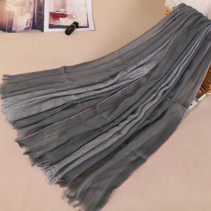 Дизайн люрекс Блеск Мерцающий кисточкой вискозный шарф шаль глушитель обруч мусульманский хиджаб Echarpe фуляр 180*75 см