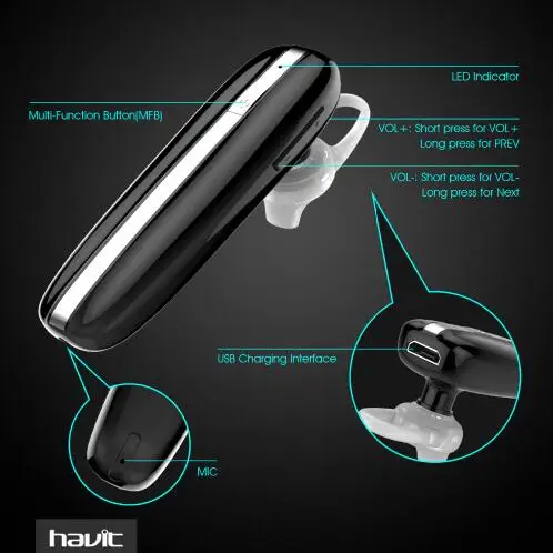 HAVIT Bluetooth наушники 4 1 13 часов вызова Гарнитура Бизнес Беспроводные с