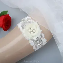 Дизайн белый пышный цветок-бантик кружевная свадебная подвязка для Свадебная подвязка ручной работы с Шармами