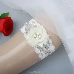 Оптовая продажа новые оригинальные Дизайн белый потрепанный шифон цветок кружева свадебные подвязки для Подвязки для невесты ручной