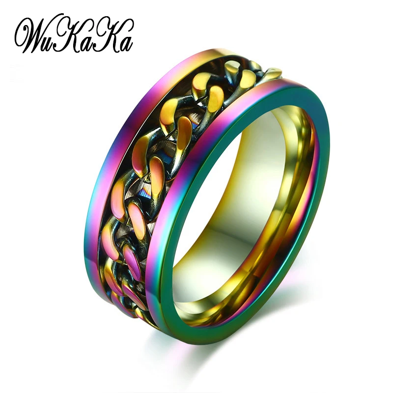 

Rainbow LGBT Stainless Steel Chain Gay Pride Rings for Man Boy lgbt Real Love Couple Men Jewelry 2019 Fashion