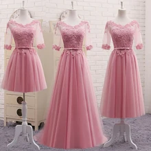 Vestidos Бледно-розовый платье подружки невесты Половина рукавами Кружево Вышивка Длинные Элегантные Свадебные Пром платье; Robe De soriee
