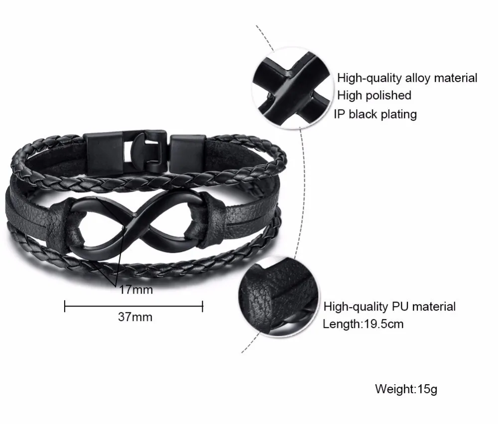 Бесконечность тканый кожаный браслет подарок для Него Жених подарки 7,6 дюймов