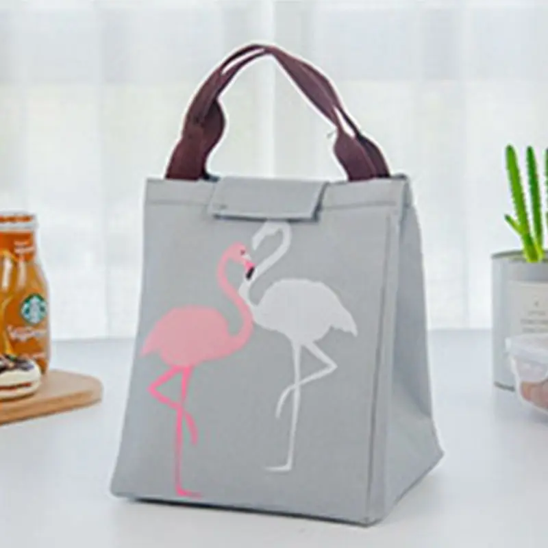 Сумка для хранения продуктов с фламинго, изолированная сумка для холодного пикника, чехол для переноски, термоконтейнер для ланча, контейнер для еды, сумка для пикника - Цвет: Светло-серый