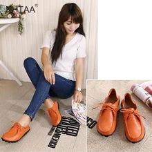 Туфли на плоской подошве размера плюс; женские лоферы на платформе; сезон осень; повседневная обувь из натуральной кожи на шнуровке; женская обувь; коллекция года; удобная модная обувь