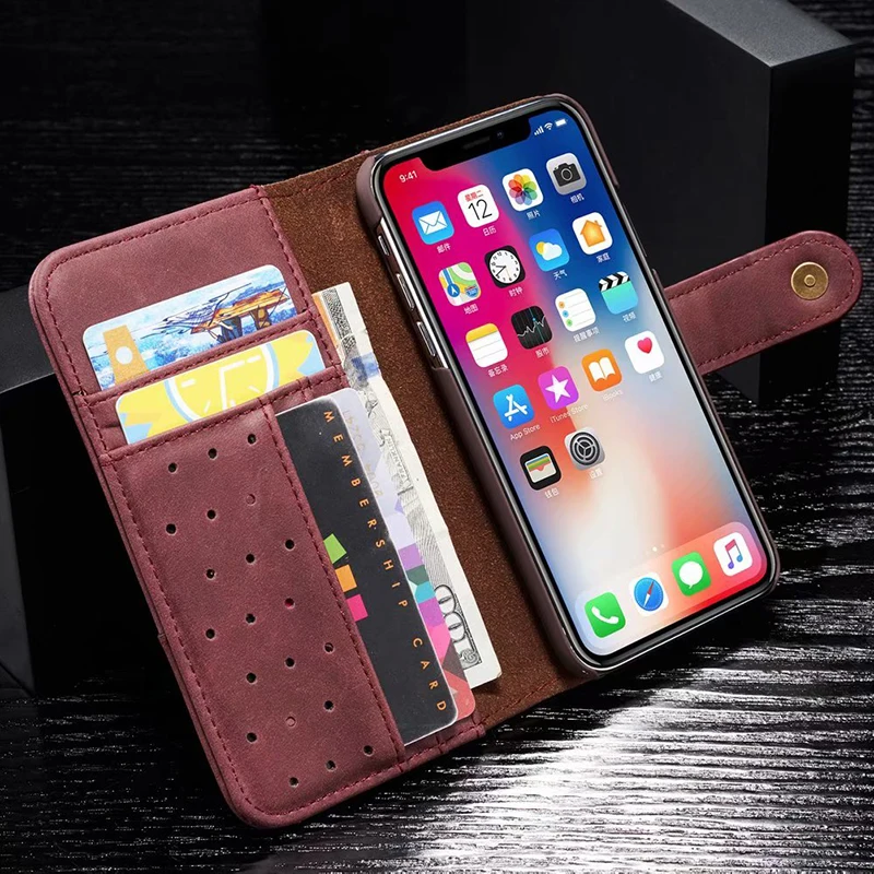 Магнитные Флип-чехлы для iPhone XS MAX XR 6 S 7 8 Plus винтажный кожаный гибридный ударопрочный кошелек чехол для iPhone 5S SE Coque