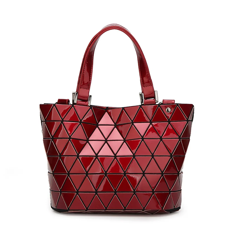 Женская сумка с лазерной геометрией, блестки, зеркальные, в клетку, складные сумки на плечо, светящаяся Сумочка, бриллиантовая Повседневная сумка-мешок - Цвет: Small Red