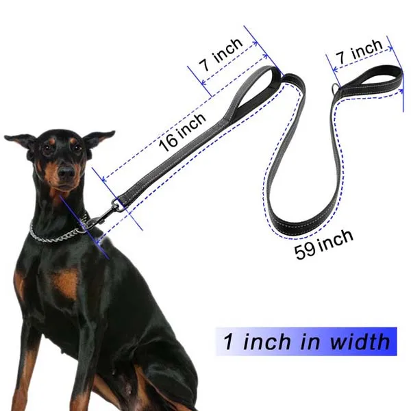 MySudui Reflective Nylon Double Handle Dog Leash Dog Pet Leash Control Train Quick Release Padded 2 Dual Handle PitBull Dropship (6)