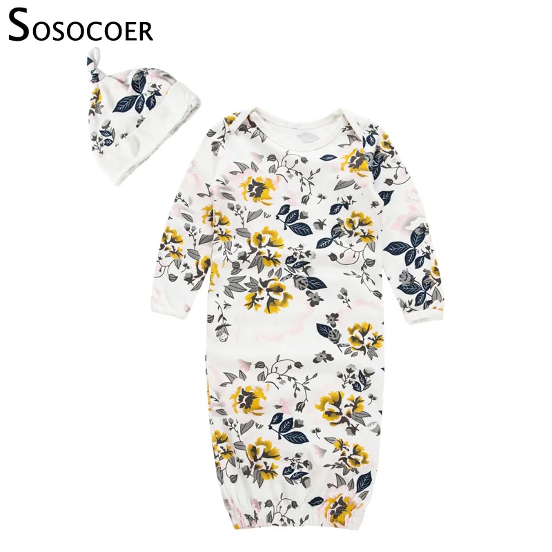 

SOSOCOER Baby Pyjamas Sleepwear Infant Sleeper Newborn Gown Floral Bebe Sleep Suit Girl Romper Pajamas Cap Sleeping Bag