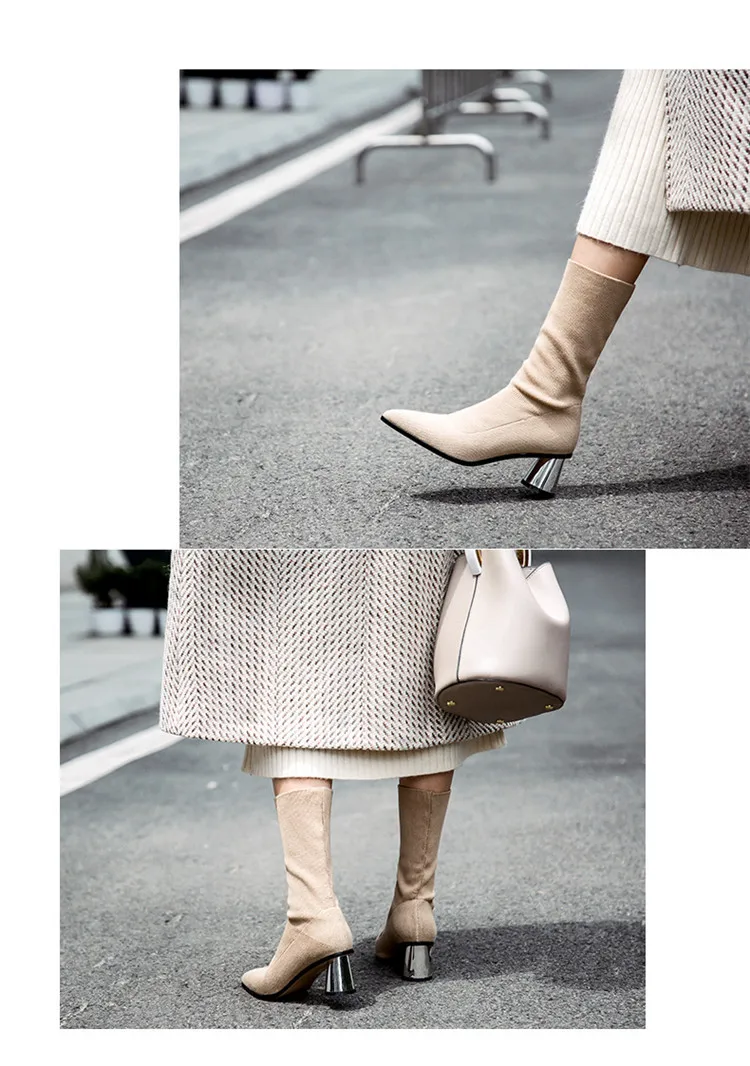 2018 Med-Heel Black Socks Boots New Elastic Boots Female Pointed Shoe Soild Color Fashion Shoe For Women M8D132 (10)