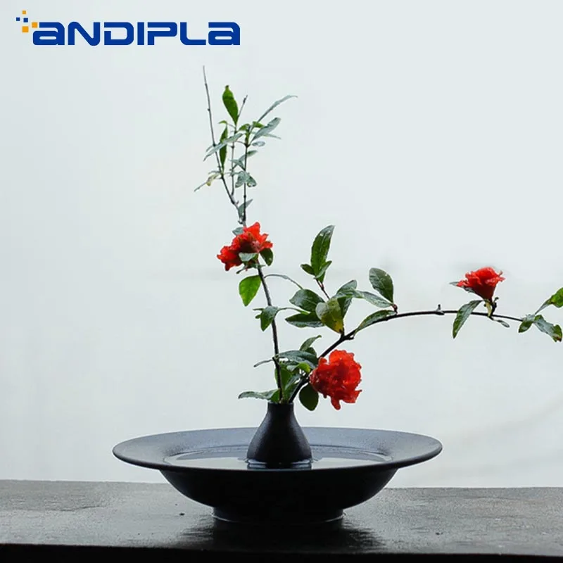 

Zen Japanese Tabletop Flower Pot Flower Arrangement Ikebana Vase Soft Decor Ceramic Frosted Coarse Pottery Vintage Home Decor
