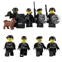 4 шт. военные специальные полицейские силы куклы украшения с оборудованием Маска щит коричневая собака строительные блоки игрушка для