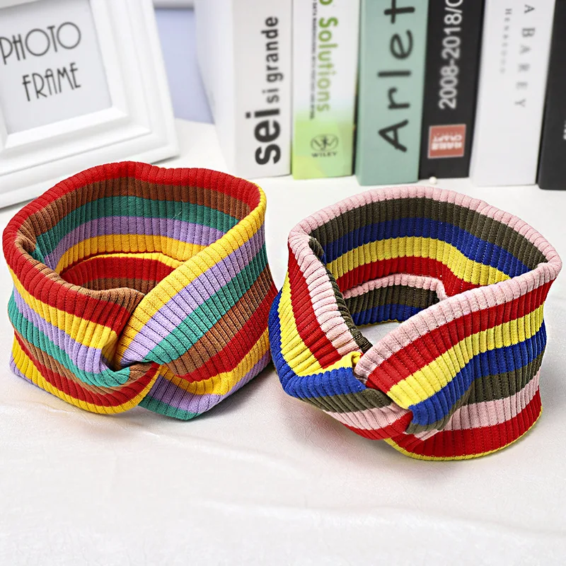 

Rainbow Elasticity Sports Knot Headbands For Women Lovely Flower Hair Accessories Retro Hairbands Hair Bows Korea Hair Band