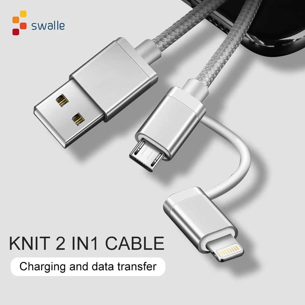 

Swalle 2in1 Micro USB Type C Cable for Samsung Huawei Xiaomi USB Cable for iPhone Cable Fast Charging Cable 2A Charger Cord