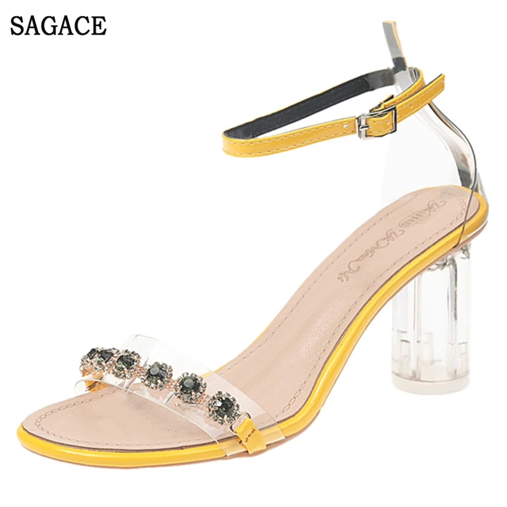 

SAGACE Women's Fish Mouth Transparent Sexy High Quality Outsid Ladies Shoes High Heels Sandals Buckle Strap Rhinestone Shoes