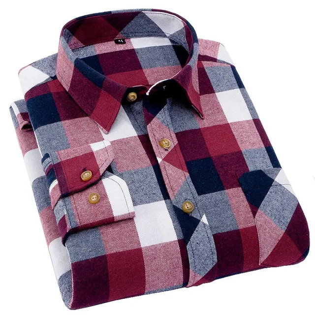 New Arrival Men Flannel Plaid Shirt 100 Cotton Polyester Casual Long