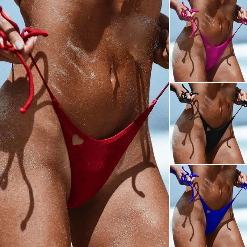 2017 Горячие бразильские пикантные женские сердца одноцветное бикини Cut Out Bottom Cheeky Runched галстук на стороне купальник пляжная одежда