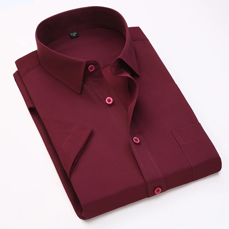 Summer business work shirt square collar short sleeved plus size S to 7xl solid twill striped formal men dress shirts no fade dress shirts