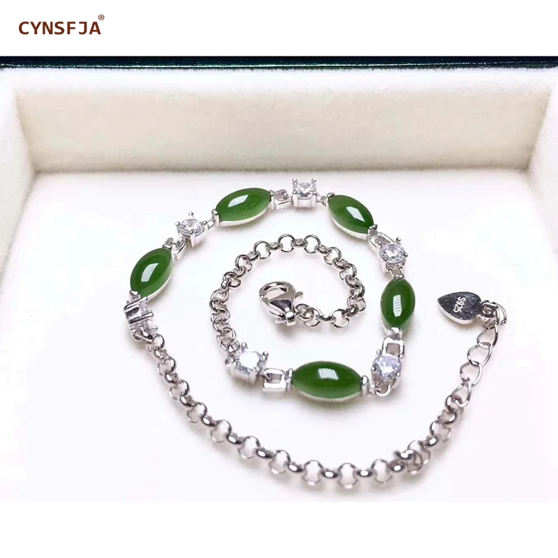 

Certified Natural Hetian Jade Jasper Inlaid 925 Sterling Silver Lucky Jade Bangle Bracelets Green High Quality Best Gifts