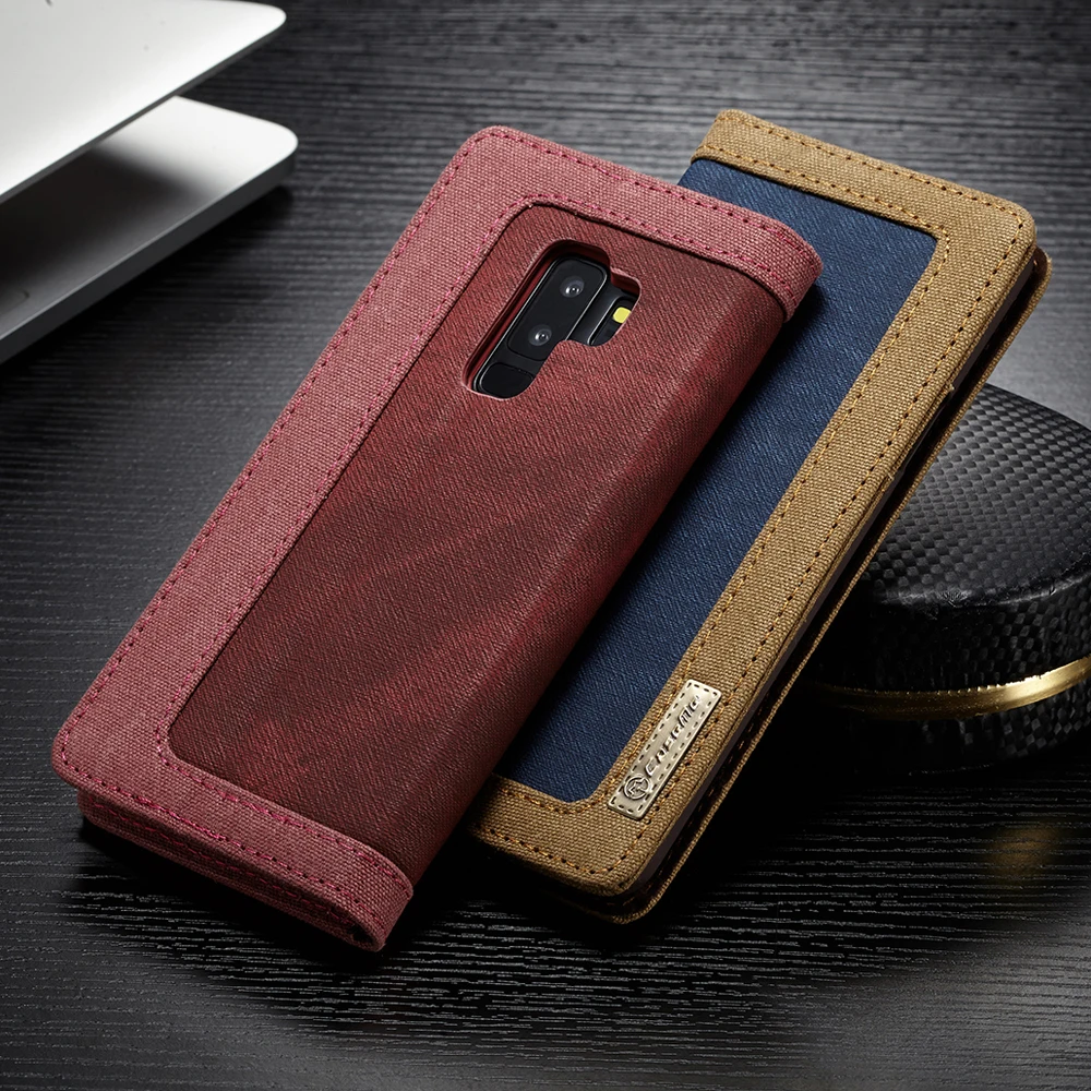 

Luxury Canvas Leather Flip Magnetic Phone Cover for Samsung Galaxy S9 Plus S9+ Case Fundas Coque Shockproof Holder PC Back Cover