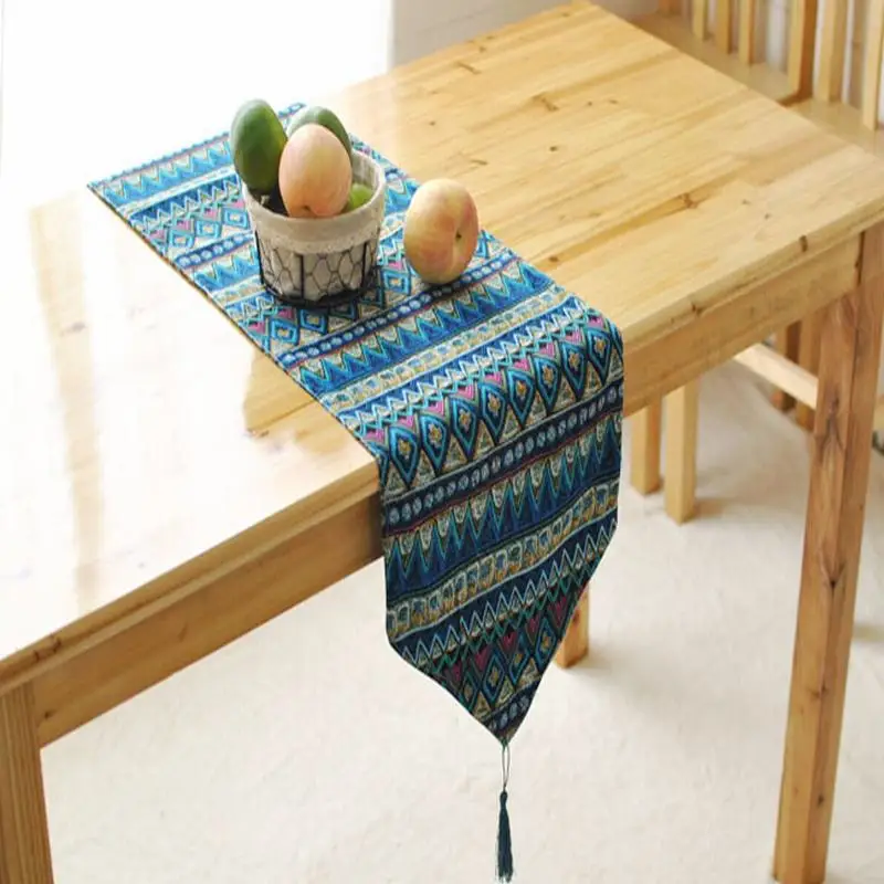 Buy Bohemian style Cotton linen Table Runner tassel