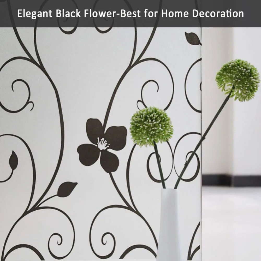 

Funlife Decorative Window Film Black Flower Static Cling Privacy Door Film Non Adhesive/Heat Control/Anti UV for Office and Home