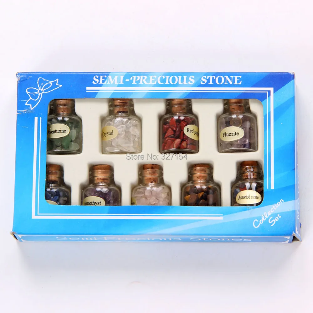 9 шт. мини бутылочки с полудрагоценными камнями Natural Crystal Healing Tumbled Stones Reiki Wicca