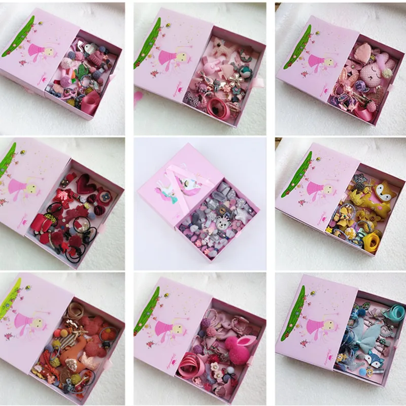 

5set=24pcs/lot Cute Grosgrain Bow Rabbit Children Hairpins Gift Box Cartoon Animal Hair Rope Girls Princess Crown Headwear