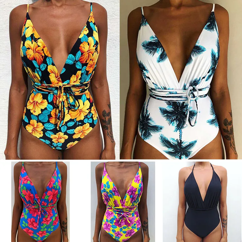 

Sexy Swimwear One Piece Swimsuit Women Monokini Solid Print Bodysuit Push Up Bathing Suit Swim Wear Beach Female Beachwear Girls