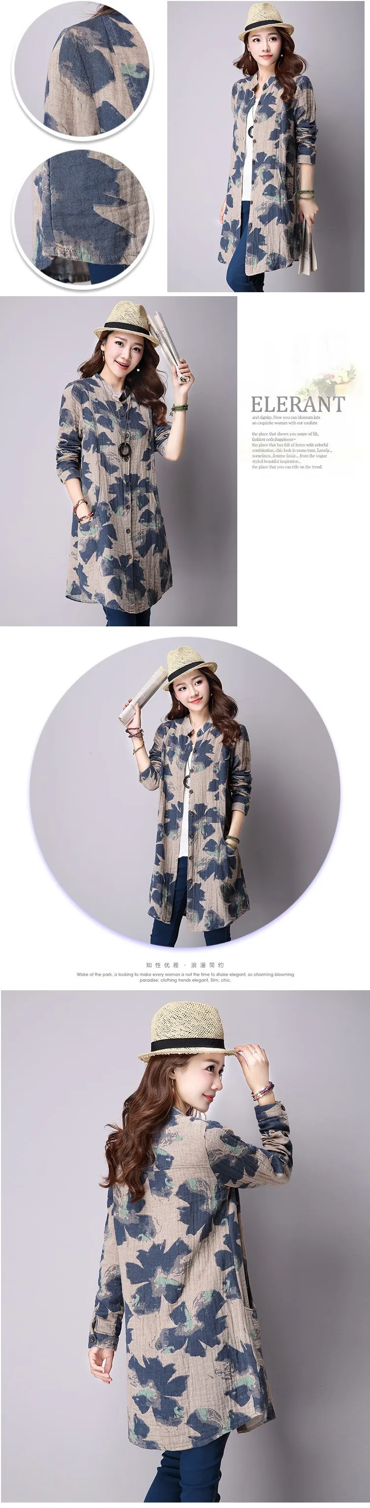 NIJIUDING Spring New Fashion Floral Print Cotton Linen Blouses Casual Long Sleeve Shirt Women  Top With Pockets cute blouses