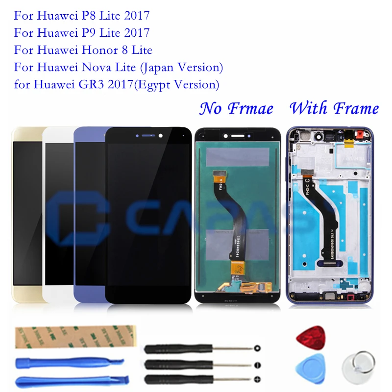

For Huawei P8 Lite 2017 LCD Display + Frame Touch Screen Panel LCD Digitizer For Honor 8 Lite LCD Display Spare Parts