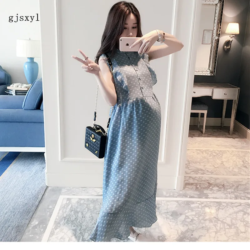 2017 maternity summer new comfortable Slim temperament pregnant women dress fashion dots small fresh dress