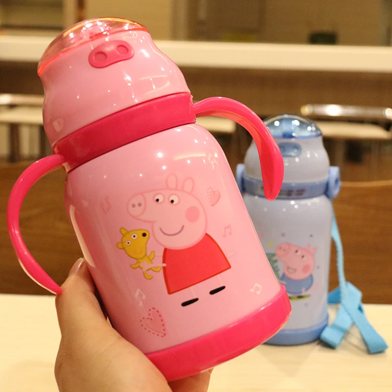 

330 380ml pig child insulation cup with straw dual-use stainless steel kettle cute cartoon baby kindergarten kettle bottle