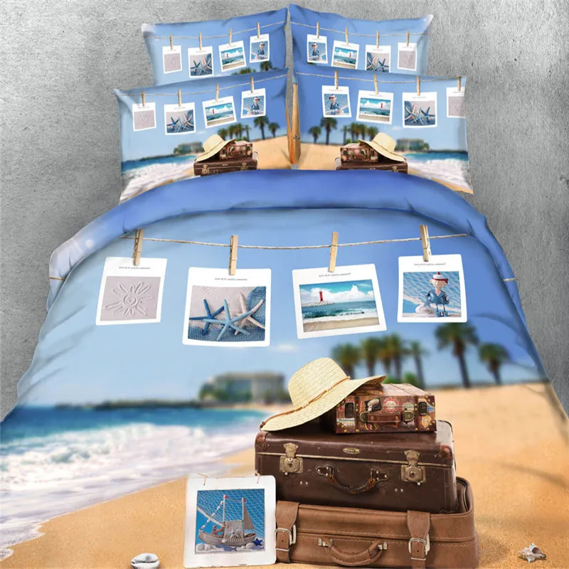 

Free shipping 100%cotton 3d sea beach starfish seashell 4pcs bedding set without filling twin/full/queen/king/super king size