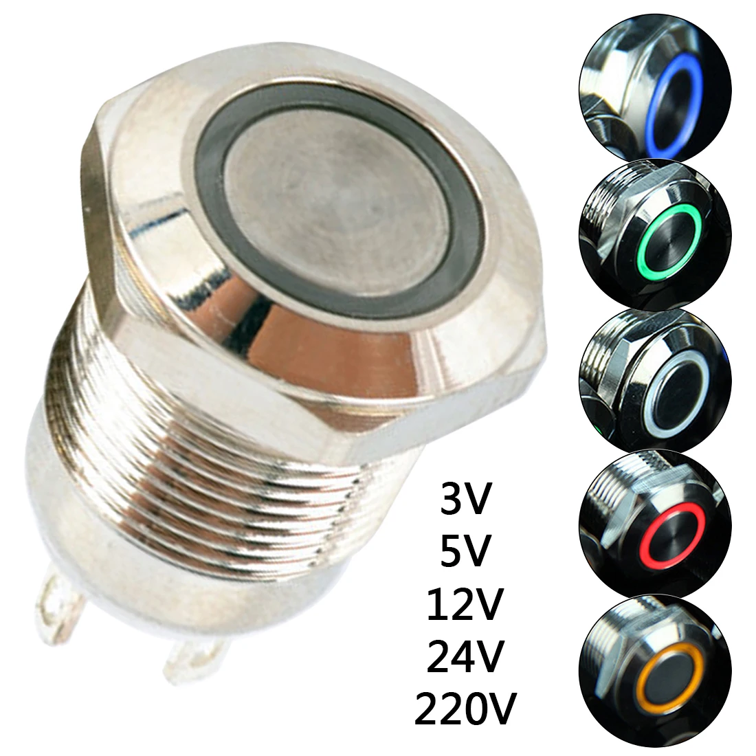 12 мм металлический Мгновенный кнопочный переключатель светодиодный светильник лампа освещение 3 в 5 в 12 В 24 В 220 В водонепроницаемый автомобильный двигатель PC power Start
