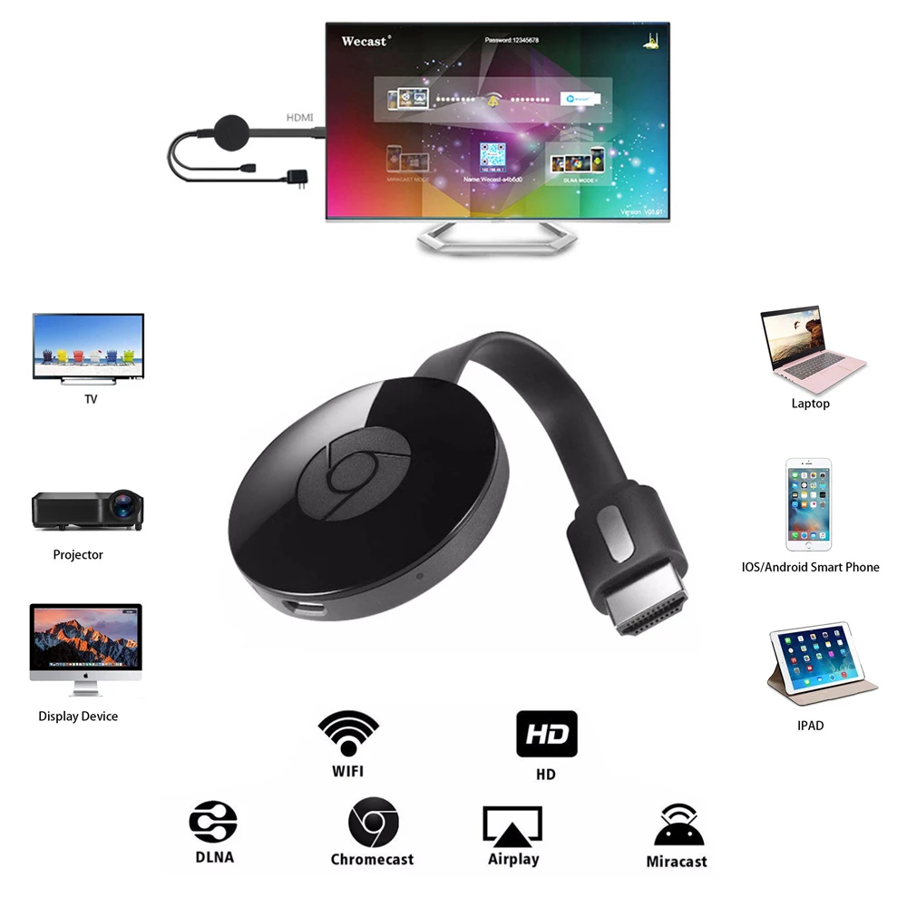 

WiFi Display Dongle Media Streamer for Google Chromecast 2 Audio HDMI Crome Chrome Cast Cromecast 2 YouTube Miracast For TV