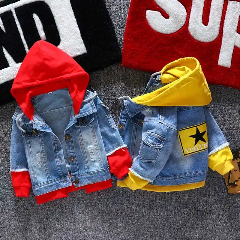 Blusão para 1th Jaqueta Jeans Meninas Crianças Outono Meninos Hoodies Cabolsa Denim Manga Longa Outerwear 2 3 4 5 6 Anos 2020 5 Mamãe e Bebê