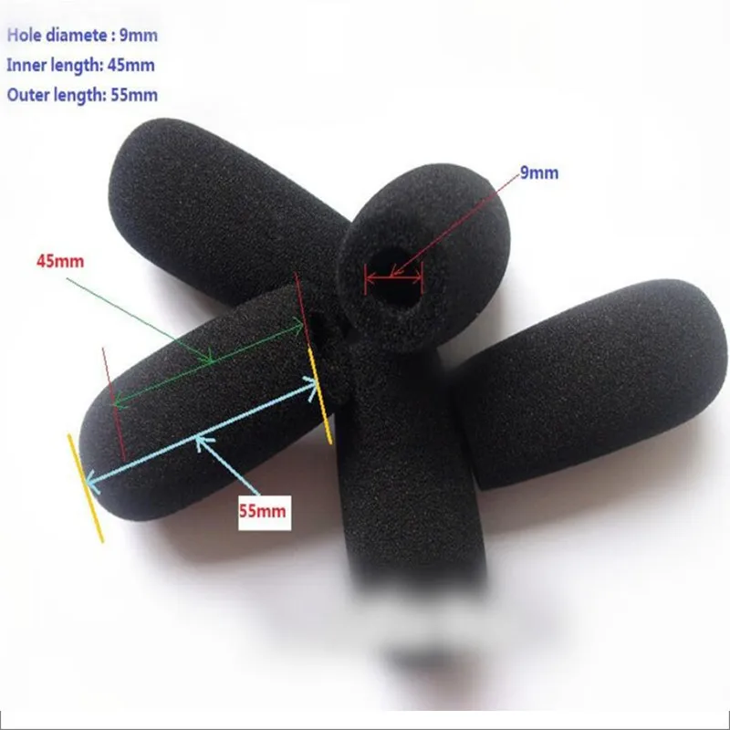 9 мм пенка для микрофона ветрового стекла лобовых стекол 9 мм отверстие 45 мм внутреннюю длину имеющихся туфель чехол для микрофона для авиации гарнитура с микрофоном