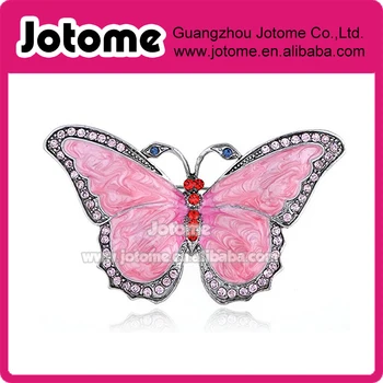 

7 cm Womens Antique Silver Tone Pink Rhinestones Pearlescent Bug Eyed Butterfly Brooch Pin