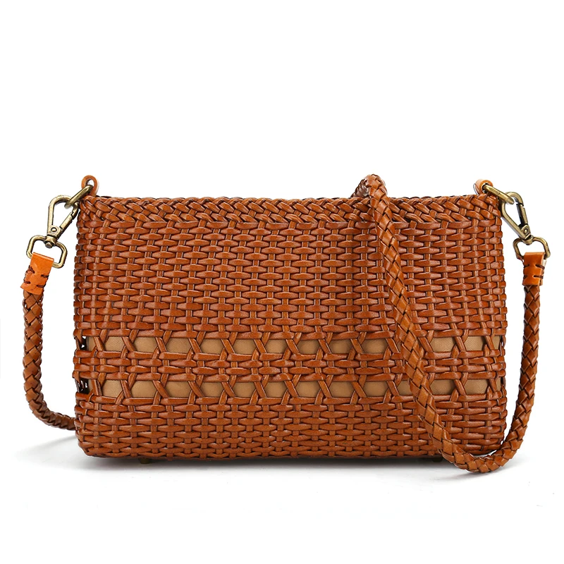 Handmade Leather weave casual messenger bags for womens crossbody bag european and american ...