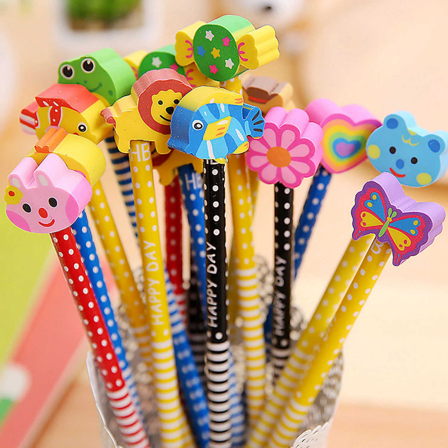 40 PCS HB Cartoon Pencils with Eraser Set School Office Supplies