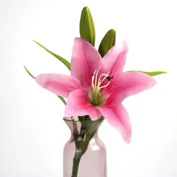 Fake Flower Bouquet Supply Simulation Lily for Lady Gift Artificial Large Lily Romantic Flower Lily Branch for Home Shop Decor