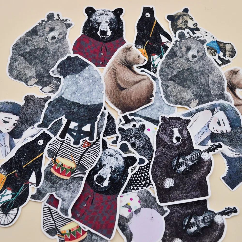 

22pcs Hand Drawing Black Mr.Bear sticker Animal decoration Sticker Notebook/ handbook Diary DIY Letter Paper Sticker
