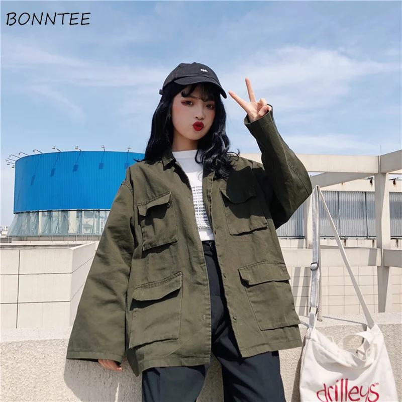 

Jackets Women Spring Korean Style Loose Solid Single Breasted Womens Simple Trendy Popular Soft Female Leisure Graceful Pockets
