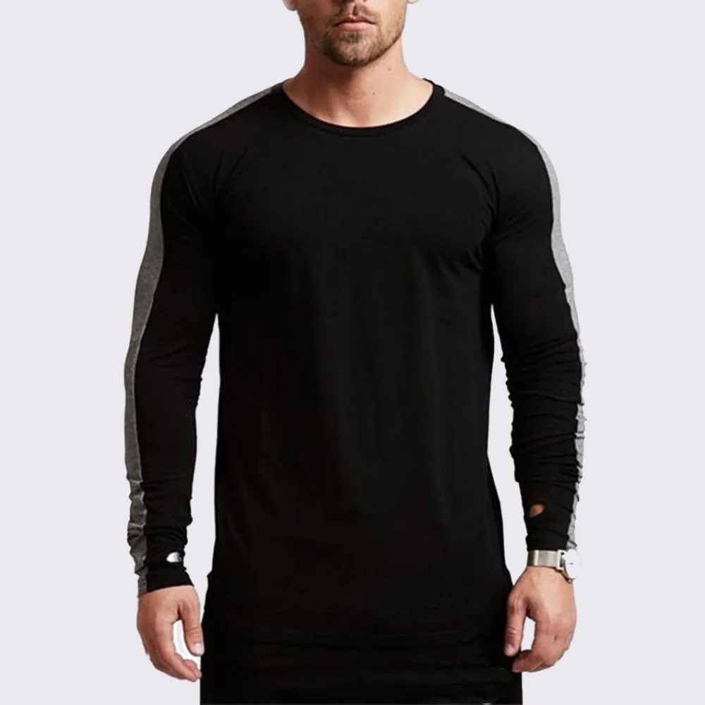 Moomphya уличная Мужская футболка с боковой полосой, Мужская футболка в стиле хип-хоп, Забавные футболки, облегающая футболка homme - Цвет: Черный